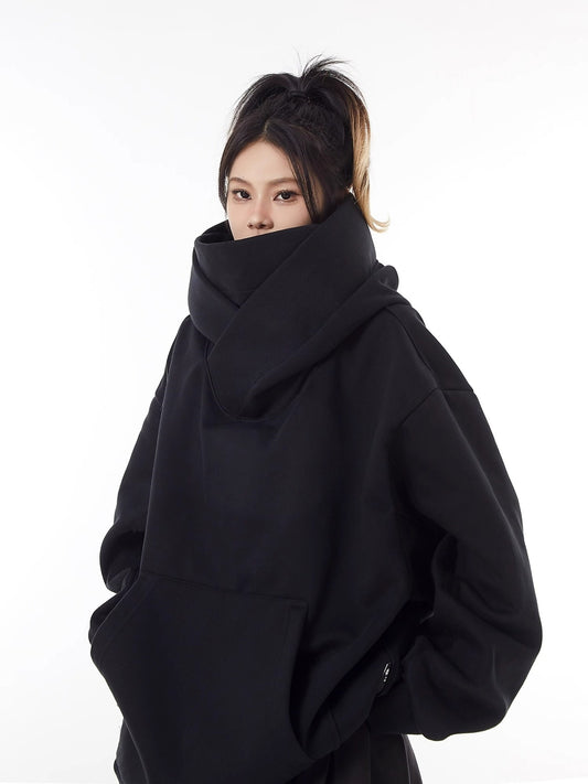 Loose High Collar Fleece Lined Hoodie by Queendom