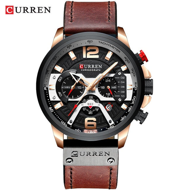 Military Leather Chronograph Wristwatch by Queendom