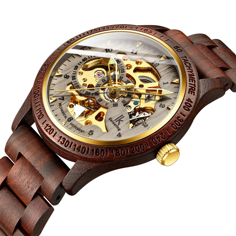 Classic Wooden Men's Mechanical Watch by Queendom