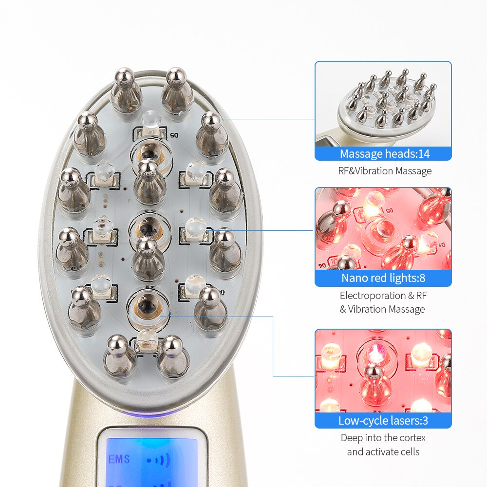 Electric Laser Hair Growth Comb Infrared EMS RF Vibration Massager Microcurrent Hair Care Hair Loss Treatment Hair Regrowth by Queendom