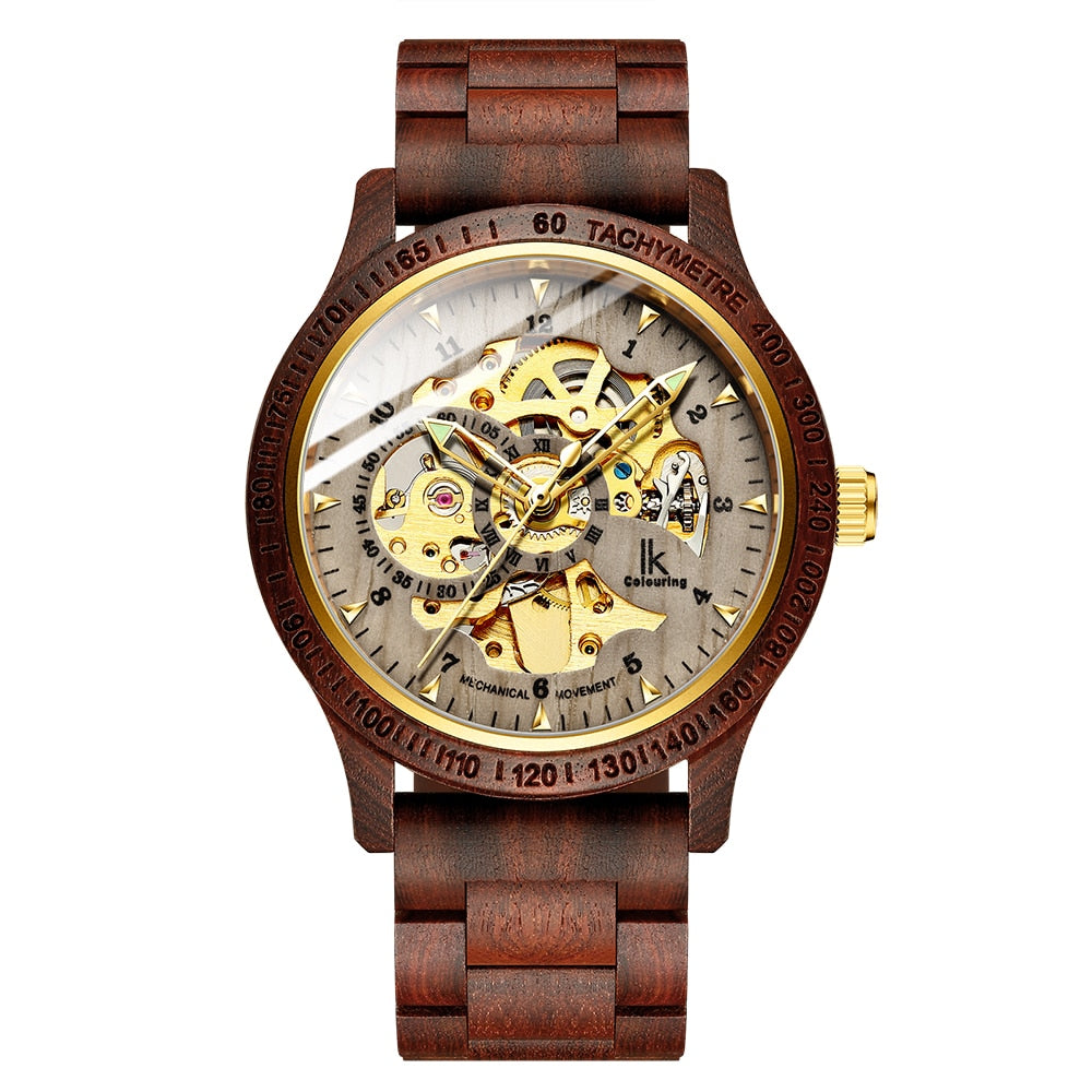 Classic Wooden Men's Mechanical Watch by Queendom