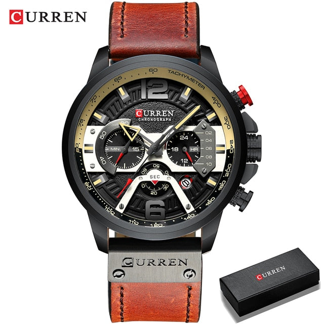 Military Leather Chronograph Wristwatch by Queendom