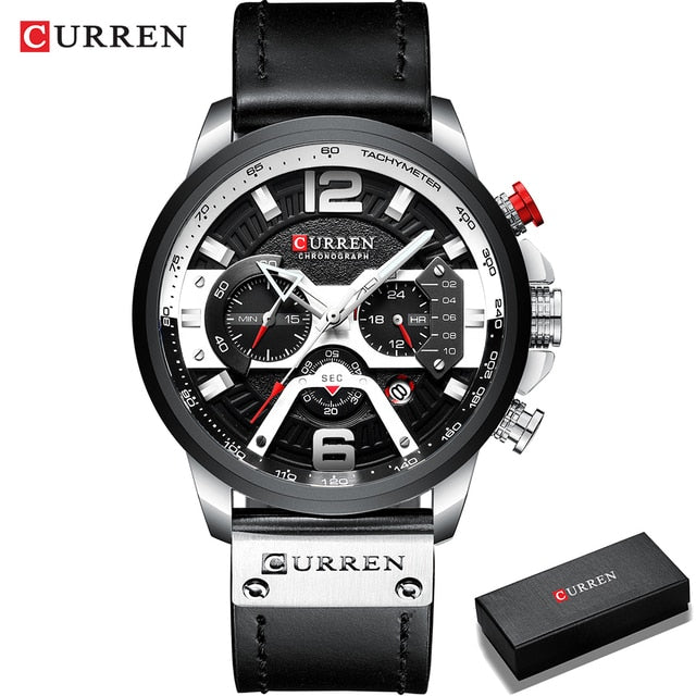 Military Leather Chronograph Wristwatch by Queendom