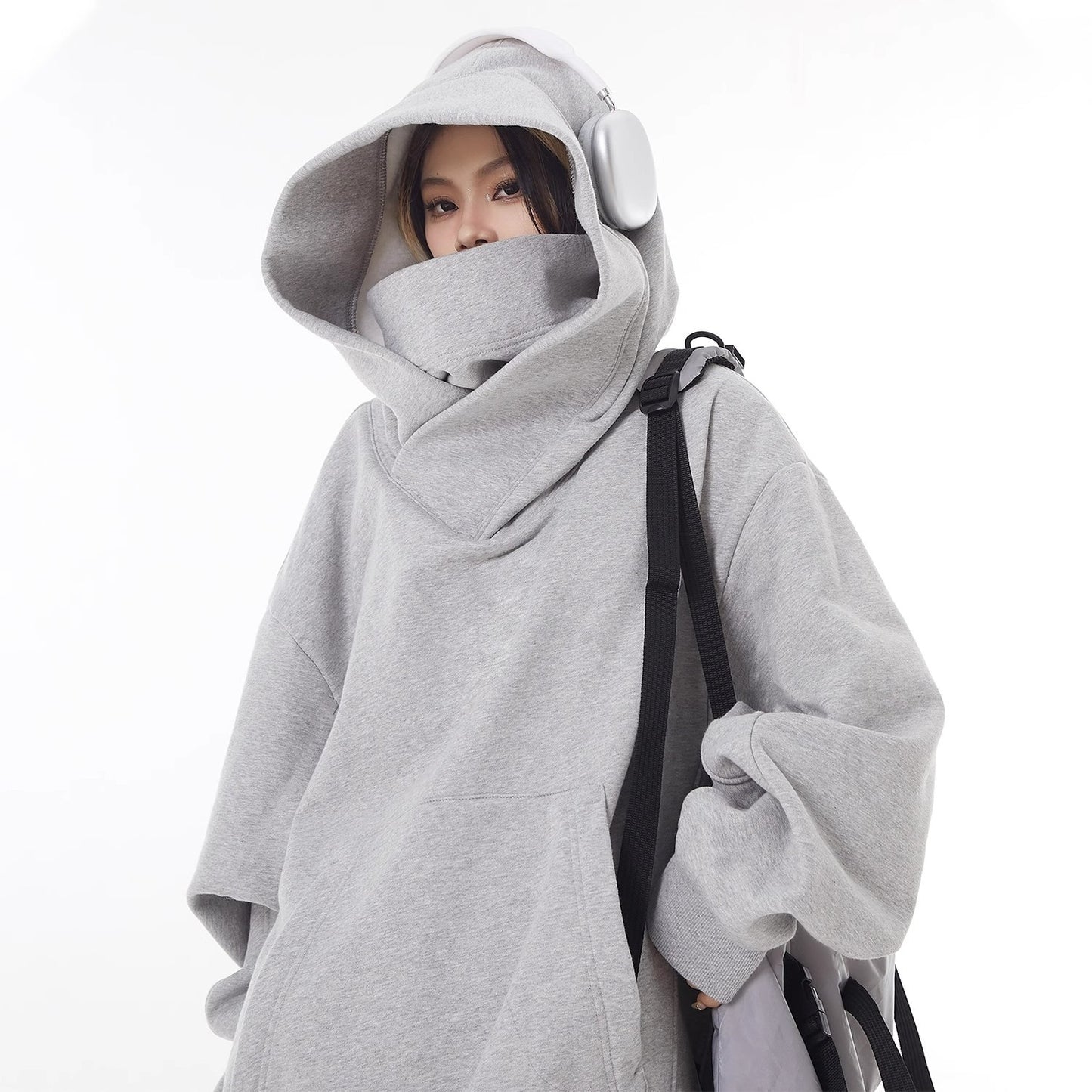 Loose High Collar Fleece Lined Hoodie by Queendom