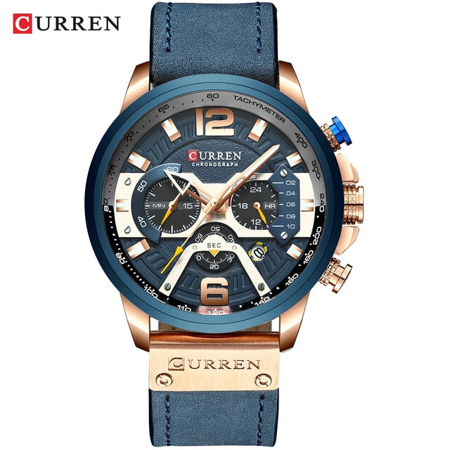 Military Leather Chronograph Wristwatch by Queendom