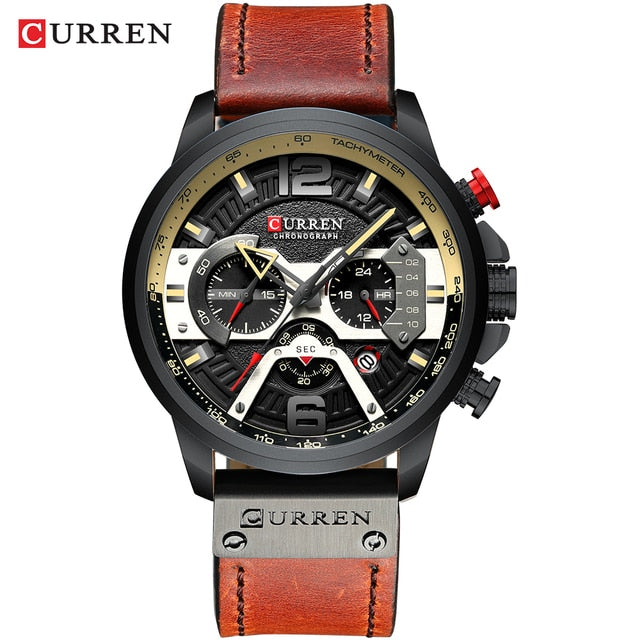 Military Leather Chronograph Wristwatch by Queendom