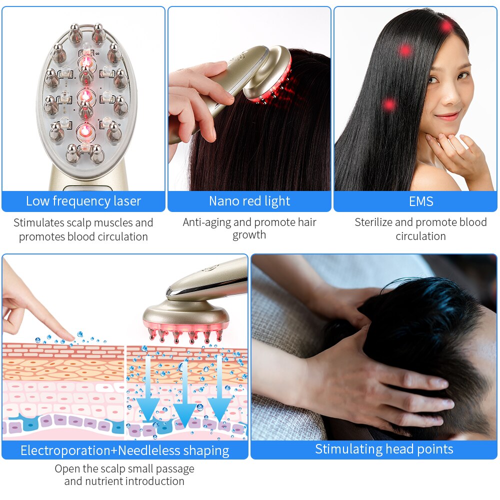 Electric Laser Hair Growth Comb Infrared EMS RF Vibration Massager Microcurrent Hair Care Hair Loss Treatment Hair Regrowth by Queendom