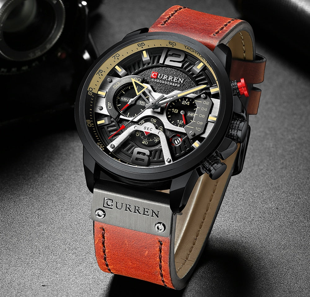 Military Leather Chronograph Wristwatch by Queendom