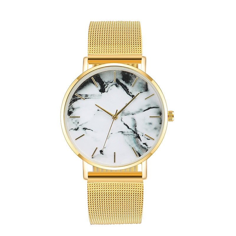 Fashion Rose Gold Mesh Band Creative Marble Female Luxury Women Quartz Watch by Queendom
