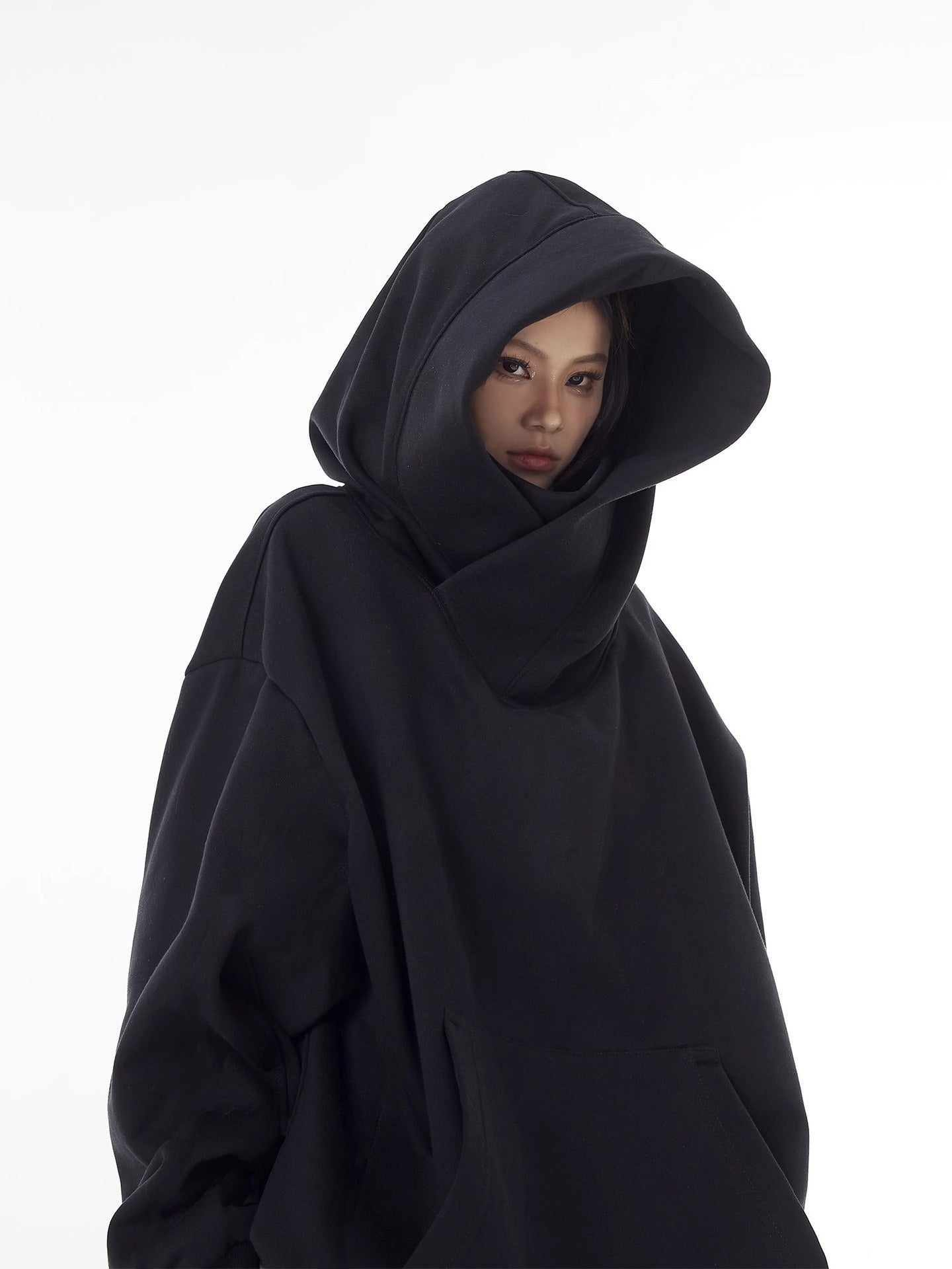 Loose High Collar Fleece Lined Hoodie by Queendom