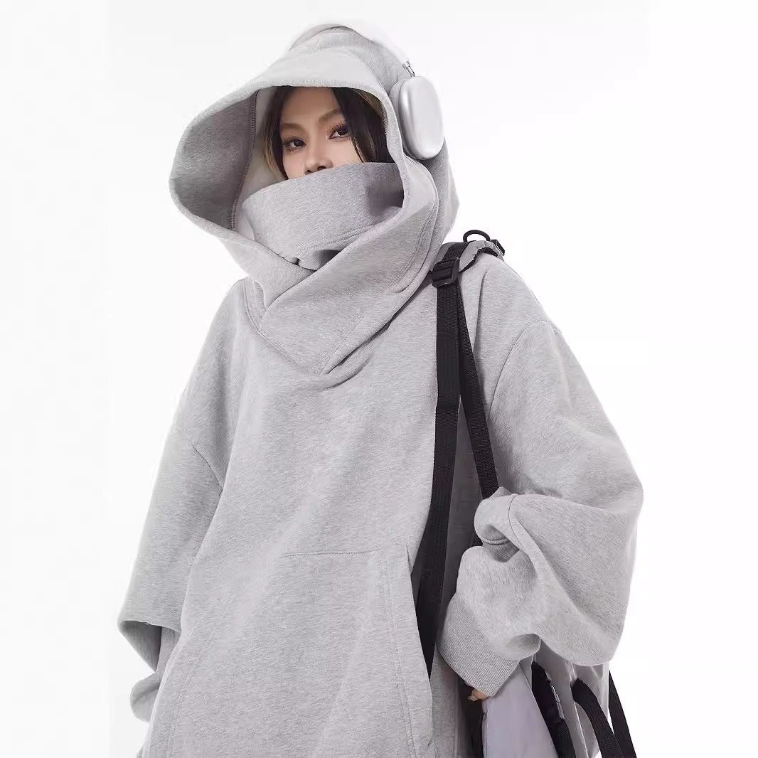Loose High Collar Fleece Lined Hoodie by Queendom