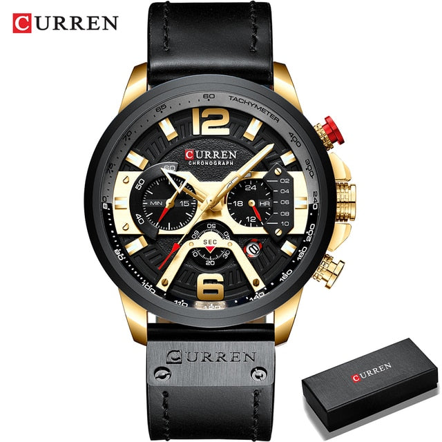 Military Leather Chronograph Wristwatch by Queendom