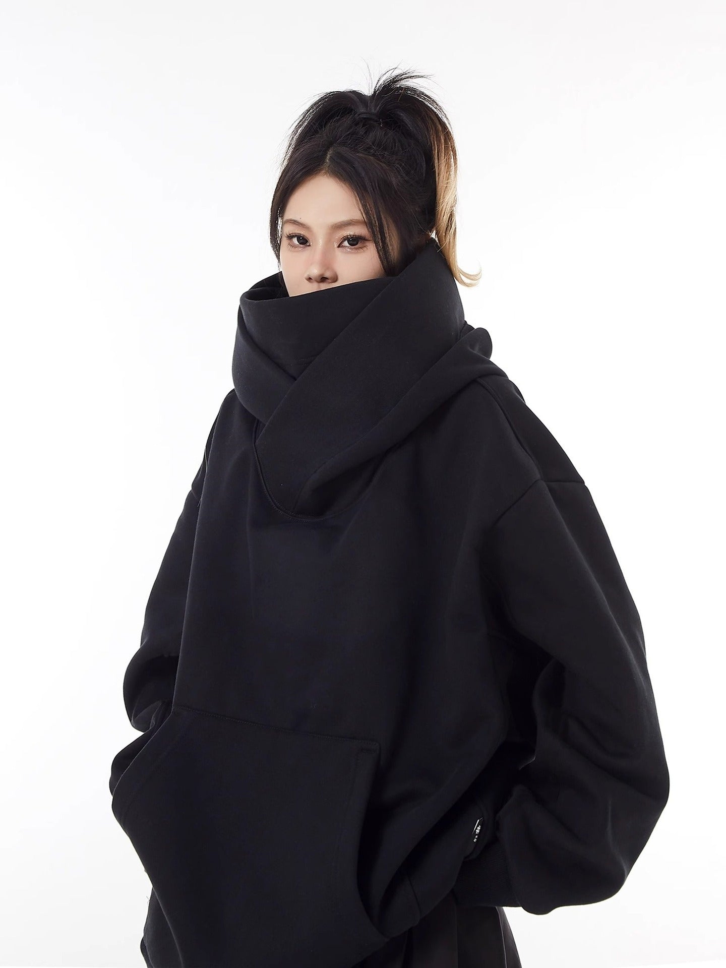 Loose High Collar Fleece Lined Hoodie by Queendom