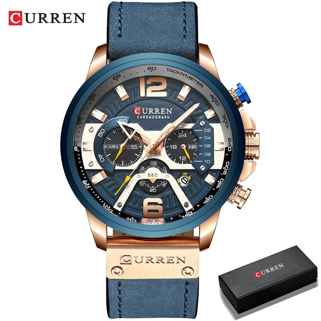Military Leather Chronograph Wristwatch by Queendom