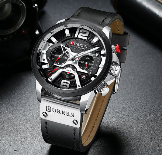Military Leather Chronograph Wristwatch by Queendom