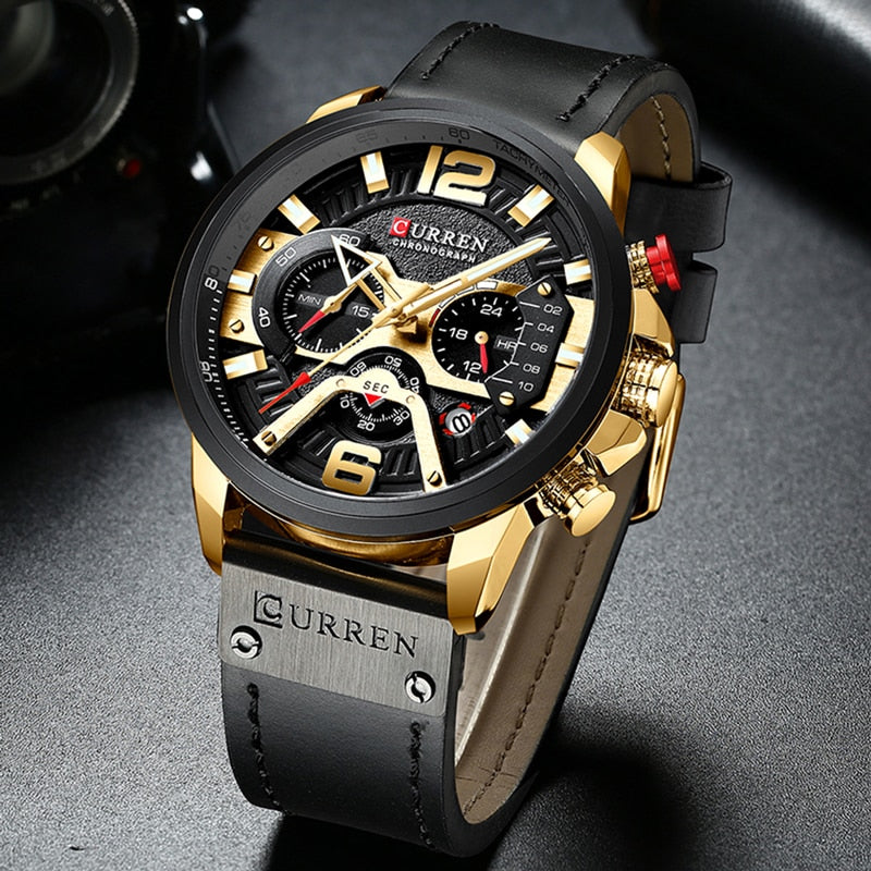 Military Leather Chronograph Wristwatch by Queendom