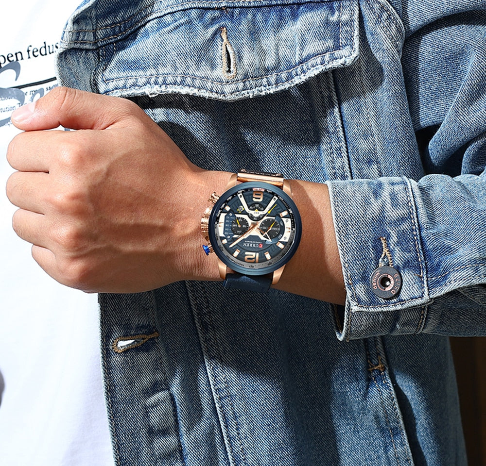 Military Leather Chronograph Wristwatch by Queendom