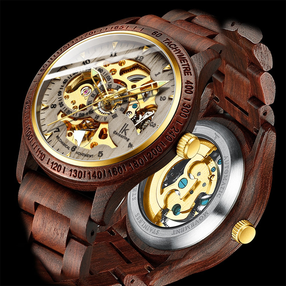 Classic Wooden Men's Mechanical Watch by Queendom