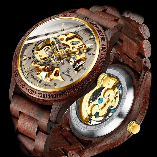 Classic Wooden Men's Mechanical Watch by Queendom