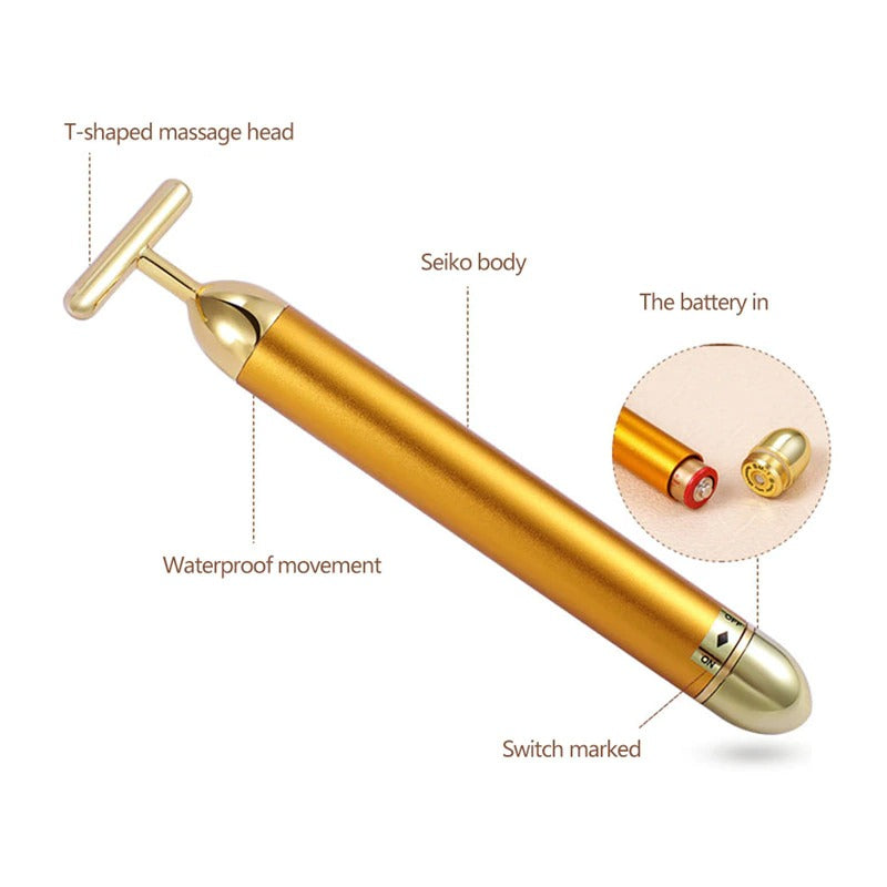Energy 24K Gold T Beauty Bar Facial Roller Massager by Queendom
