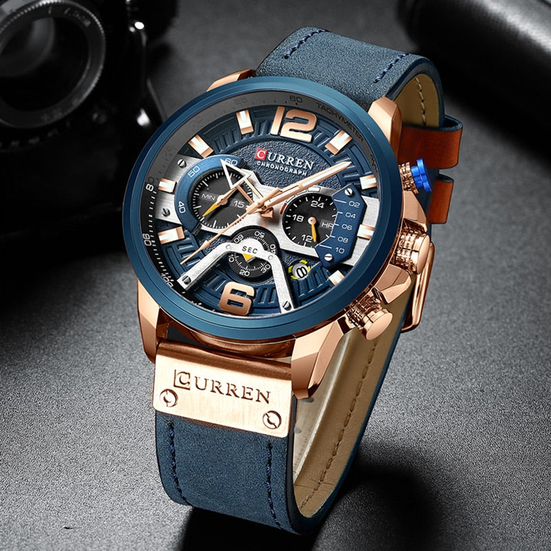 Military Leather Chronograph Wristwatch by Queendom