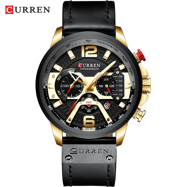 Military Leather Chronograph Wristwatch by Queendom