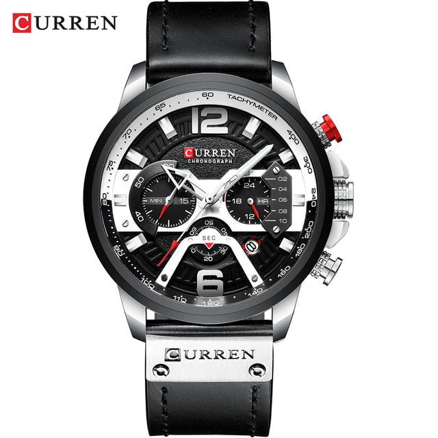 Military Leather Chronograph Wristwatch by Queendom