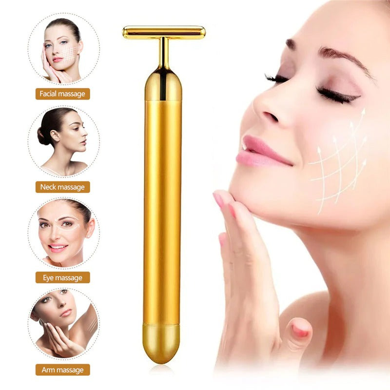 Energy 24K Gold T Beauty Bar Facial Roller Massager by Queendom