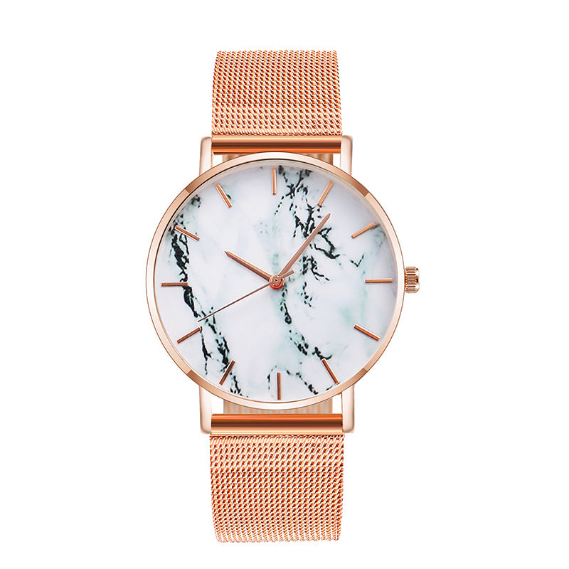 Fashion Rose Gold Mesh Band Creative Marble Female Luxury Women Quartz Watch by Queendom