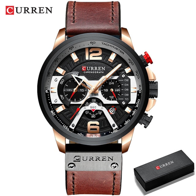 Military Leather Chronograph Wristwatch by Queendom
