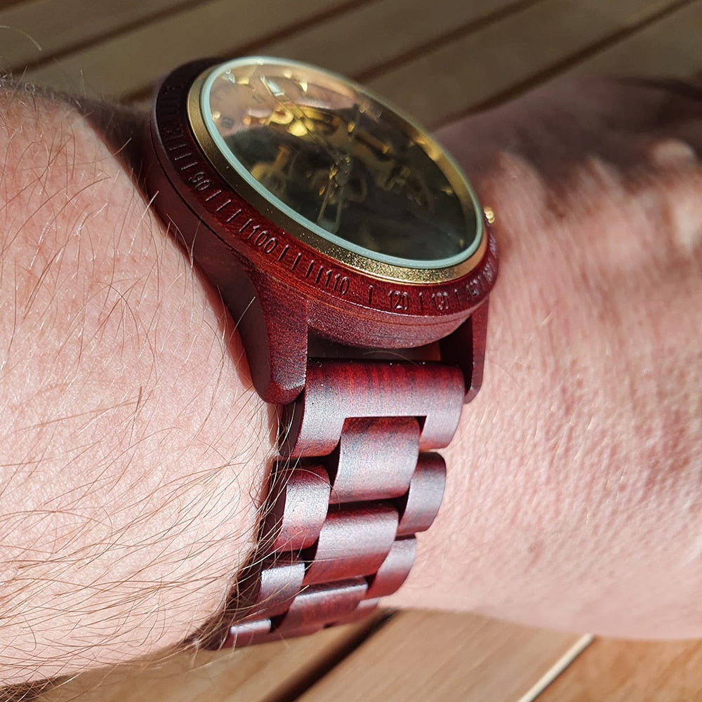 Classic Wooden Men's Mechanical Watch by Queendom
