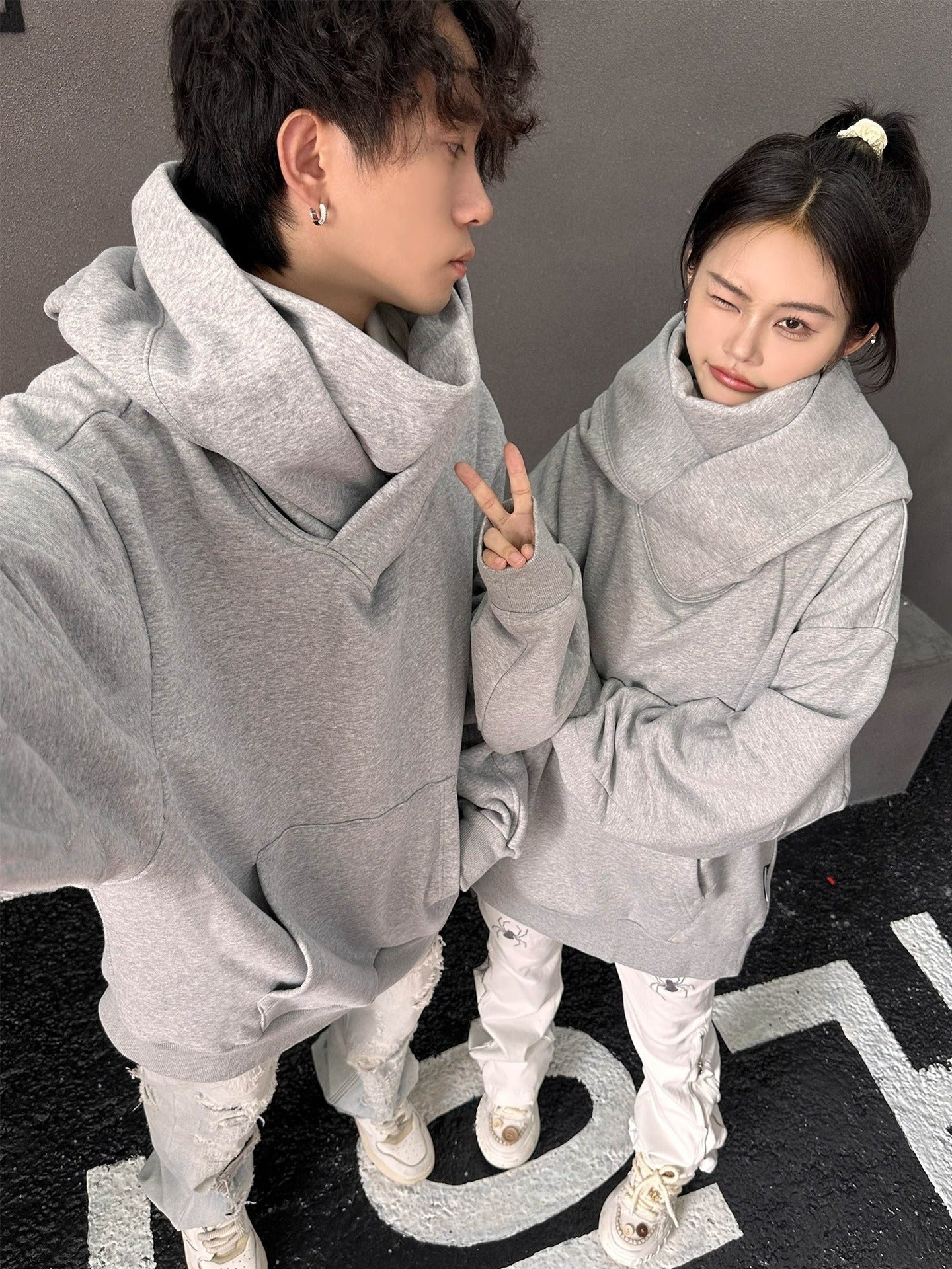 Loose High Collar Fleece Lined Hoodie by Queendom